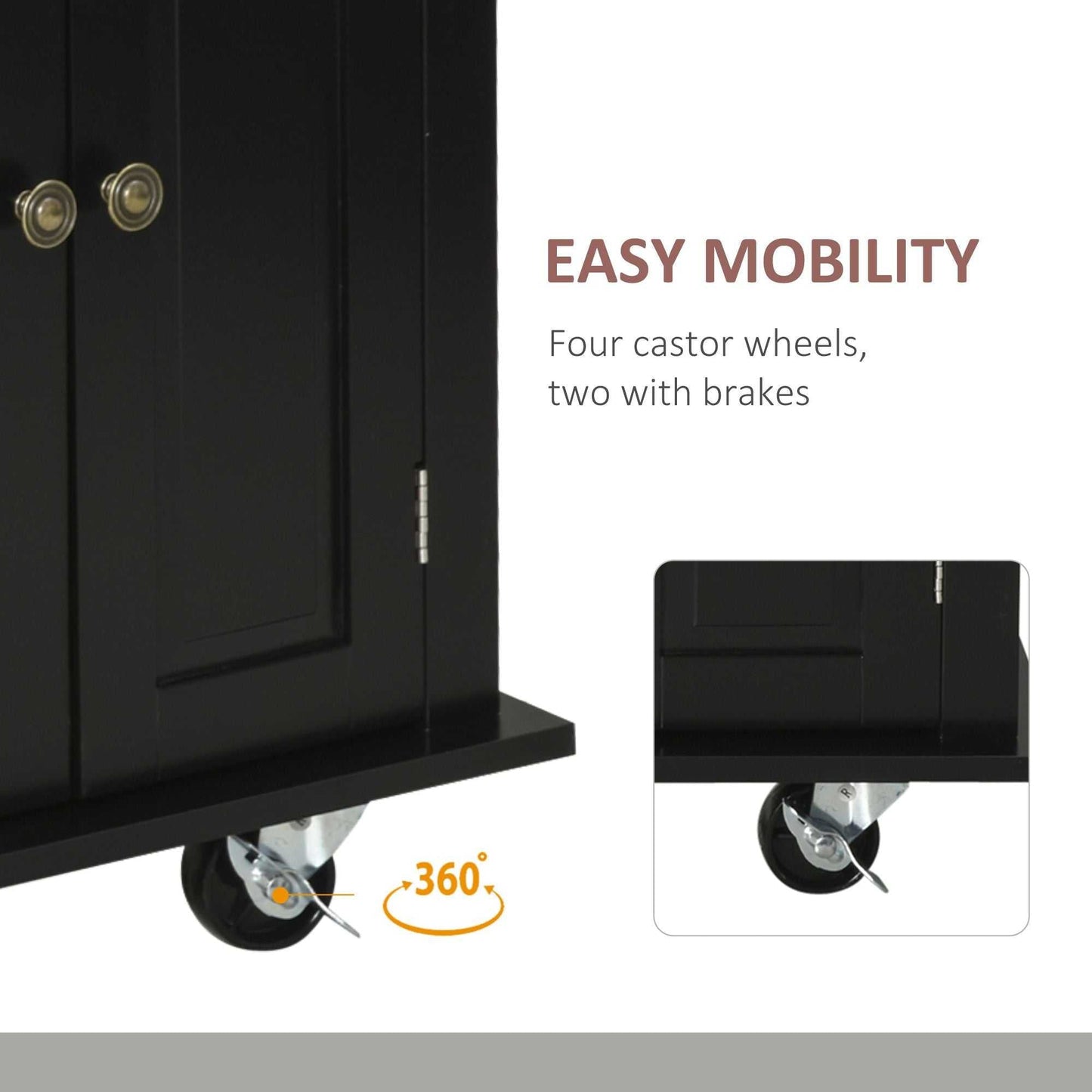 Kitchen Island Cart with Rubber Wood Top, Rolling Kitchen Island Table on Wheels with Drawers, Adjustable Shelves, Spice Rack and Towel Rack for Dining Room, Black - luxuryhomedecoridea.com