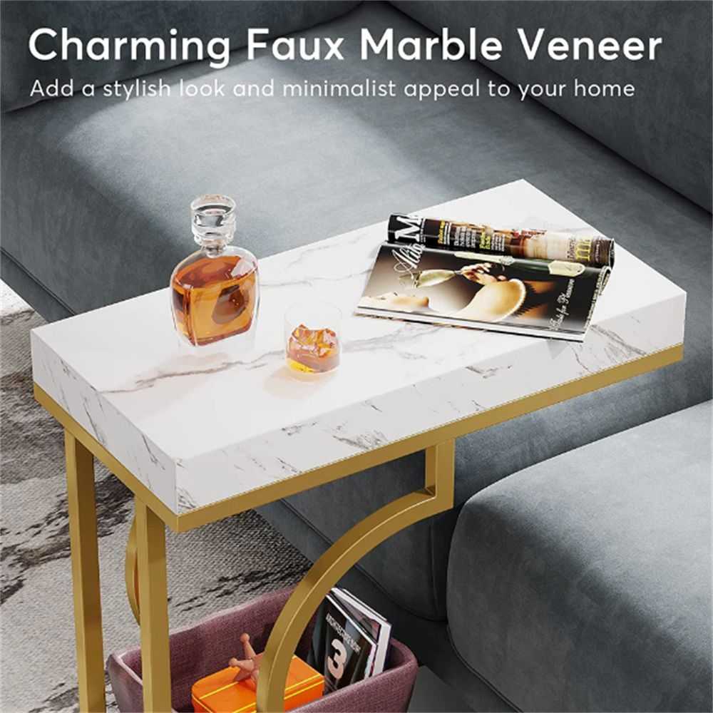 Narrow C-table, modern coffee table, bedside table with metal frame - luxuryhomedecoridea.com