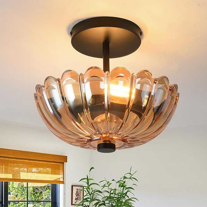 Semi Flush Mount Ceiling Light, Modern Kitchen Lighting Fixtures Ceiling, Rustic Ceiling Light Fixtures, Ceiling Lights with Glass Shade for Hallway Foyer Entryway Bedroom - luxuryhomedecoridea.com