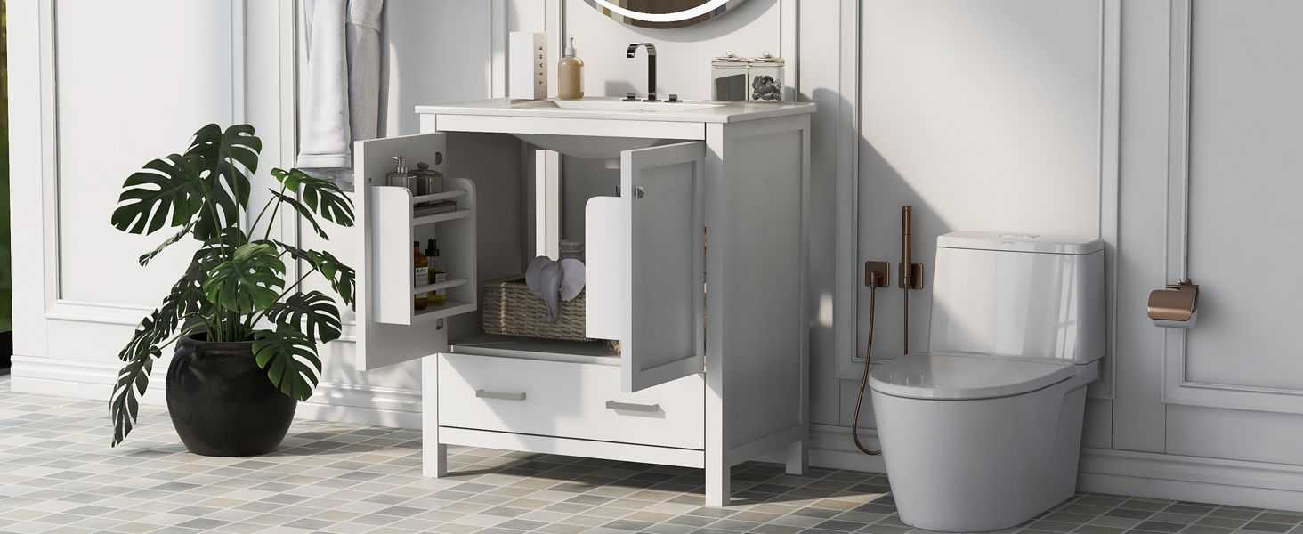 30" Bathroom Vanity with Single Sink, Combo Cabinet Undermount Sink, Bathroom Storage Cabinet with 2 Doors and a Drawer, Soft Closing, Multifunctional Storage, Solid Wood Frame - luxuryhomedecoridea.com