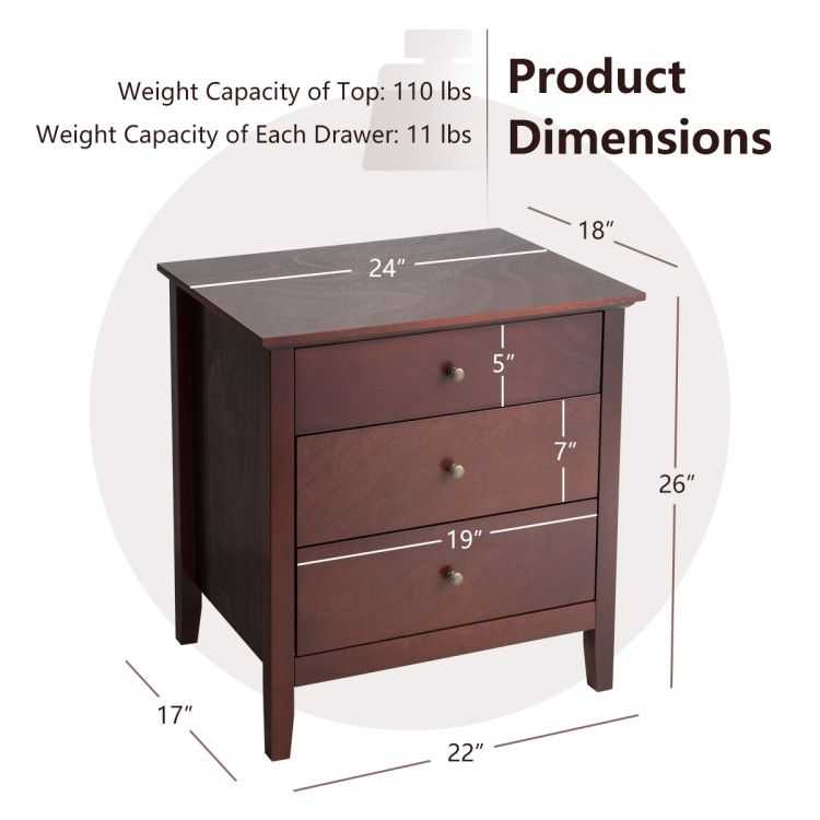 Nightstand Beside End Side Table Organizer with 3 Drawers - luxuryhomedecoridea.com