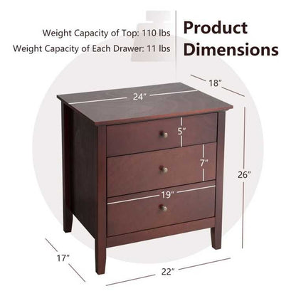 Nightstand Beside End Side Table Organizer with 3 Drawers - luxuryhomedecoridea.com