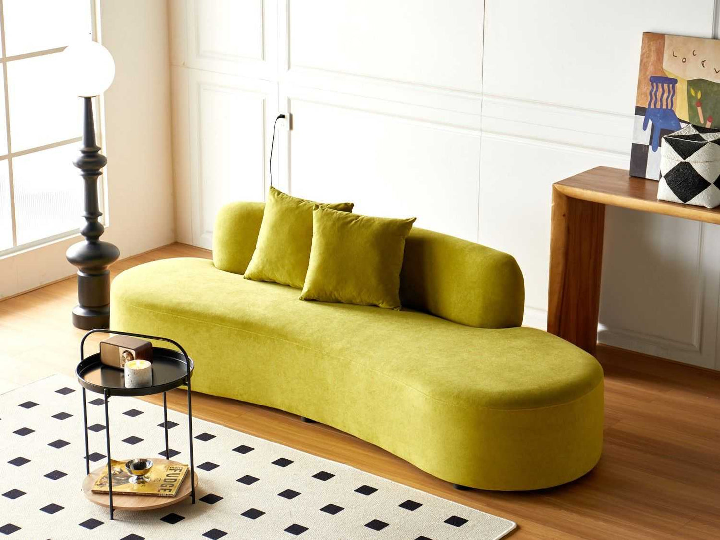 90" Curved Sofa with Throw Pillows, 4 Seater Luxury Velvet Couch with Half Moon Design and High-Density Foam, Ideal for Modern Living Room, Office & Apartment, Olive Green - luxuryhomedecoridea.com