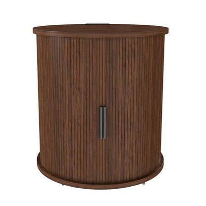 Mid Century Modern Cylinder End Table with Built-in Charging Station & Sliding Door, 2-Tier Storage Round Nightstand with USB Ports, Walnut Bedside Table for Living Room, Bedroom, Entryway - luxuryhomedecoridea.com