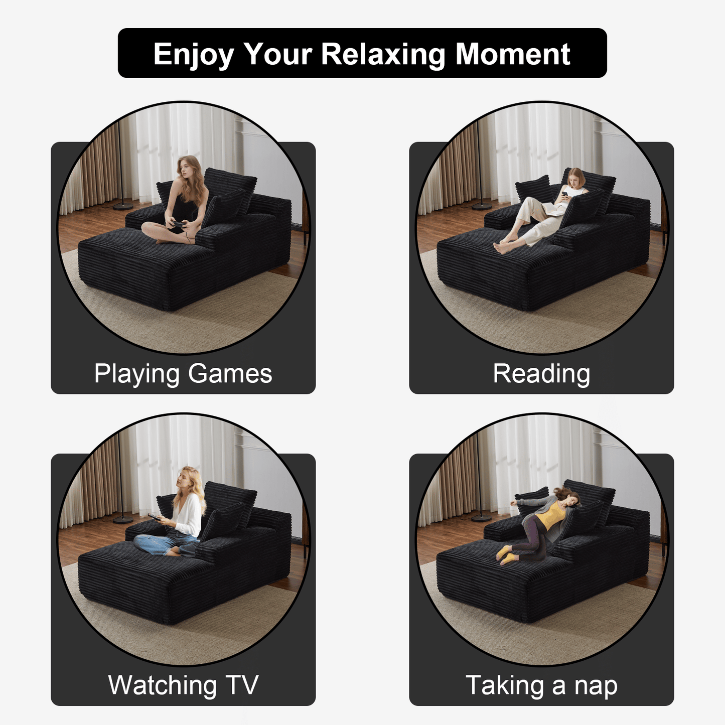Double Chaise Lounge Chair Indoor,Oversized Upholstered Sleeper Cloud Couch,Deep Seat Luxury Sofa Bed,Sectional Sofa Chaise Love-seat,Corduroy Reading Chair for Living Room,No Assembly Required - luxuryhomedecoridea.com