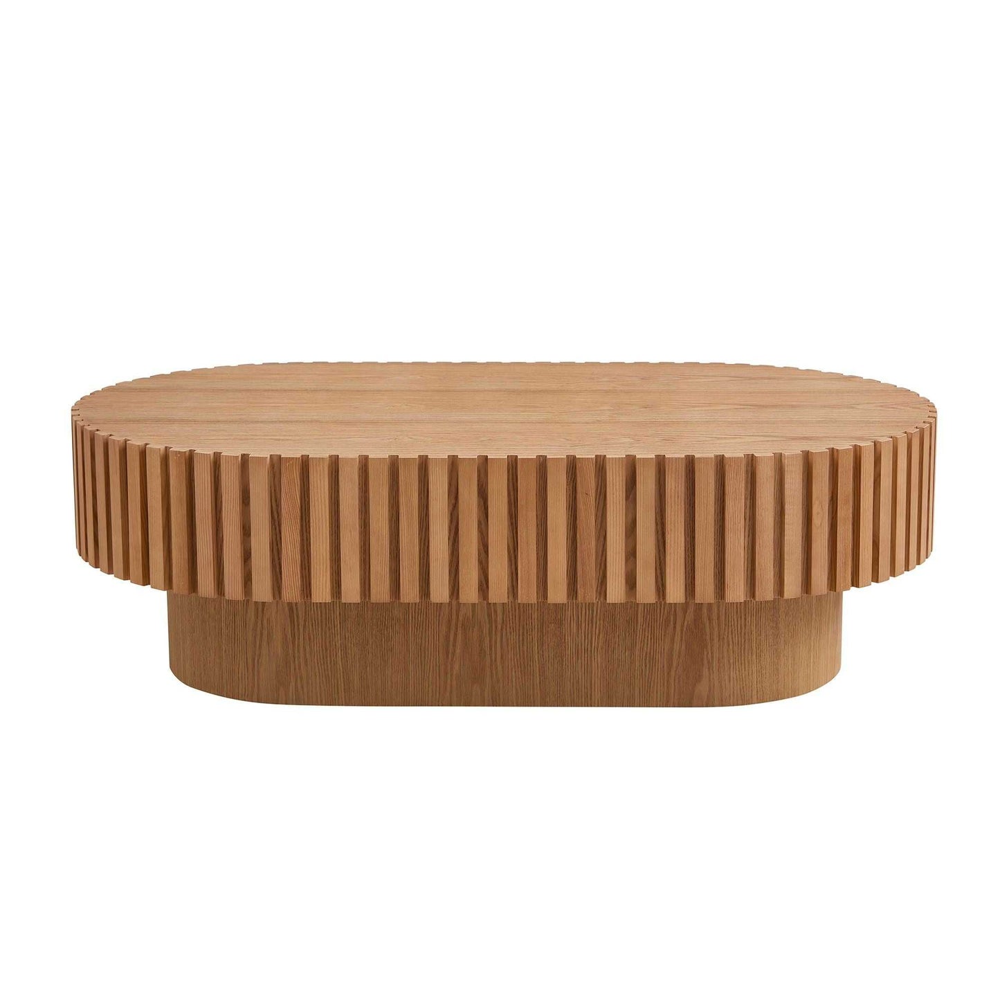 43.70 Inch Modern Handcraft Drum Coffee Table Oval Coffee Table for Living Room,Small Wooden Coffee Table with Sturdy Pedestal for Office - luxuryhomedecoridea.com