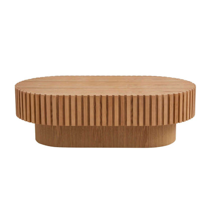 43.70 Inch Modern Handcraft Drum Coffee Table Oval Coffee Table for Living Room,Small Wooden Coffee Table with Sturdy Pedestal for Office - luxuryhomedecoridea.com