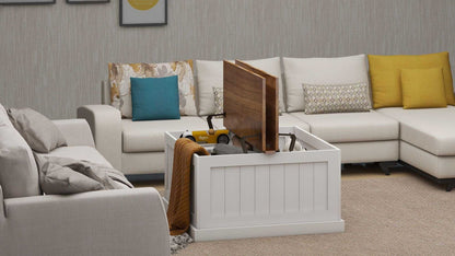 31.5" Farmhouse Coffee Table, Square Wood Center Table with Hinged Lift Top, Rustic Cocktail Table with Large Hidden Storage Compartmen for Living Room-White - luxuryhomedecoridea.com
