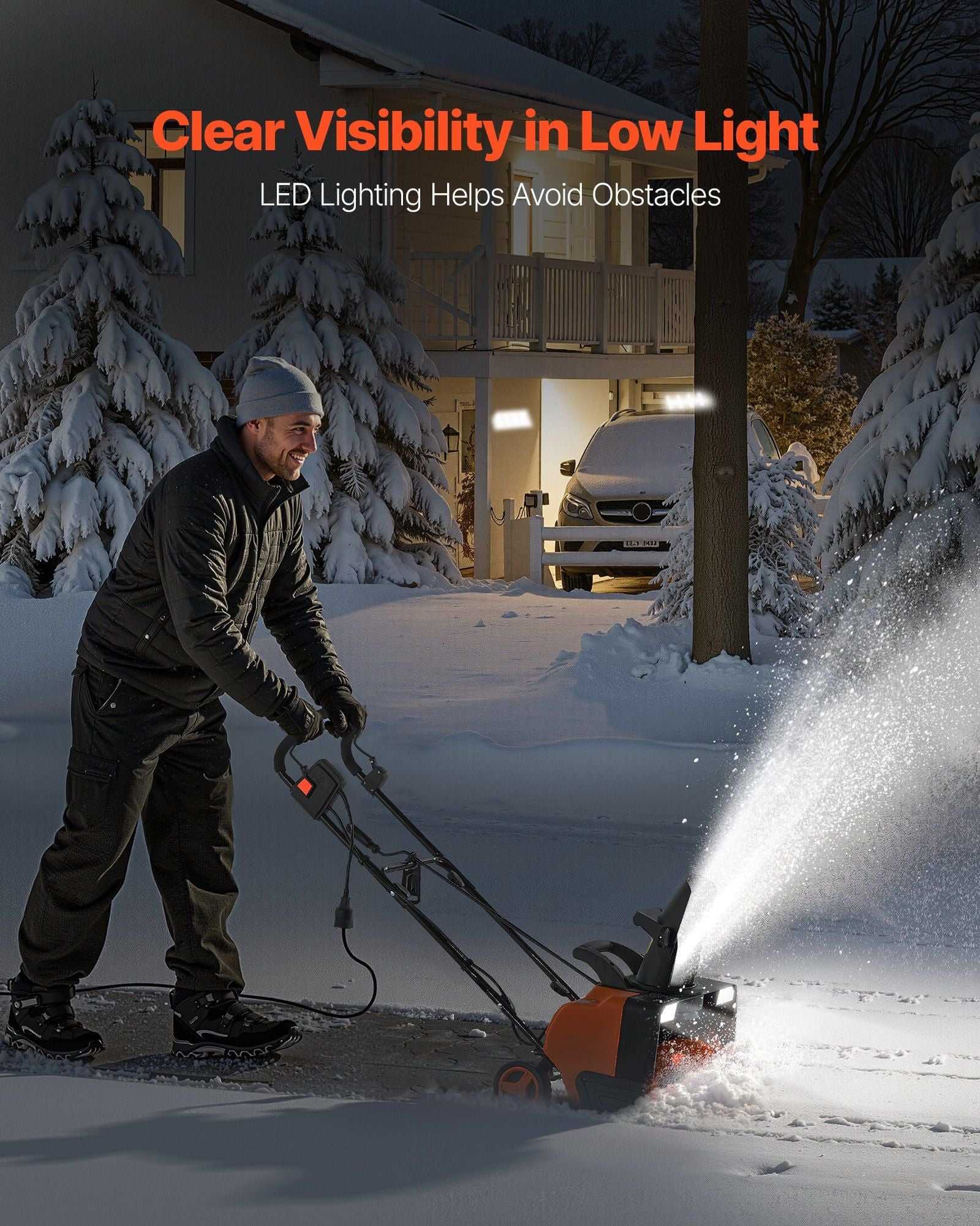 VEVOR Electric Snow Blower, 20 inch 15A Corded Snow Thrower with Dual LED Headlights & 180° Rotating Chute, 25FT Throwing Distance, 12" Depth Clearing, Walk-Behind Snowblower for Driveway Sidewalk - luxuryhomedecoridea.com
