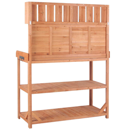 65" Large Wooden Farmhouse Rustic Outdoor Potting Bench Table; Patio Workstation; Garden Potting Bench with 4 Storage Shelves and Side Hook - luxuryhomedecoridea.com