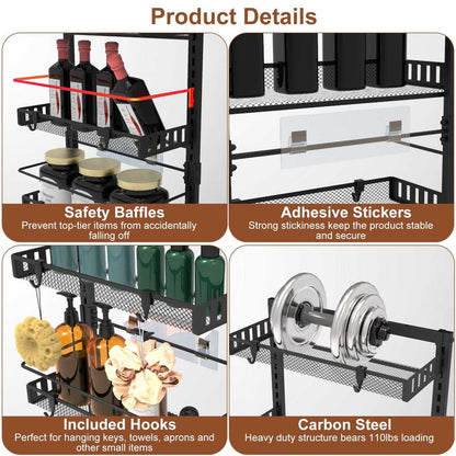10LBS Loading 6-Tier Over the Door Pantry Organizer, Large Metal Door Spice Rack, Hanging Heavy-Duty Pantry Door Storage Shelf Easy Install Behind Door Storagefor Kitchen and Bathroom, Black - luxuryhomedecoridea.com