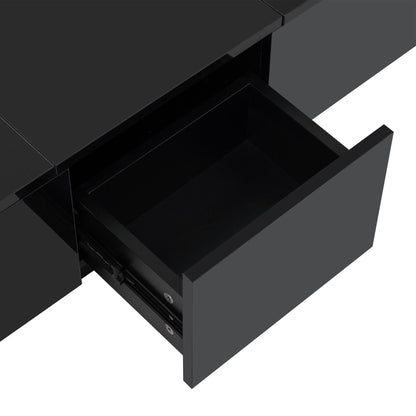 Coffee Table with 2 large Hidden Storage Compartment, Extendable Cocktail Table with 2 Drawers, High-gloss Center Table with Sliding Top for Living Room, 39.3"x21.6", Black - luxuryhomedecoridea.com