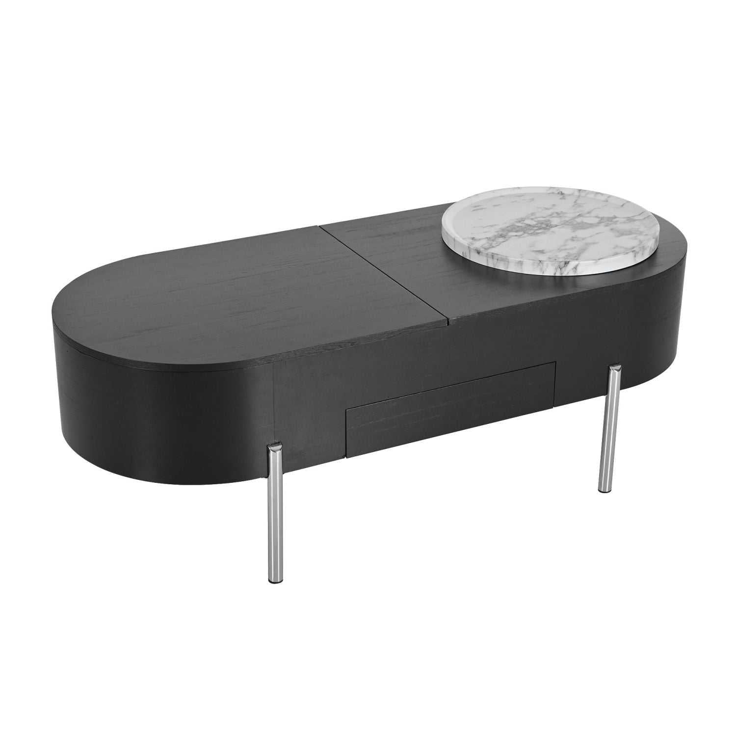 U-Can 47.2''Lift Top Coffee Table with 360-degree Marble-patterned rotating tray,Hidden Compartment, Partially Assembled Wooden Center Table, Modern Oval Lift Tabletop for Home Living Room - luxuryhomedecoridea.com
