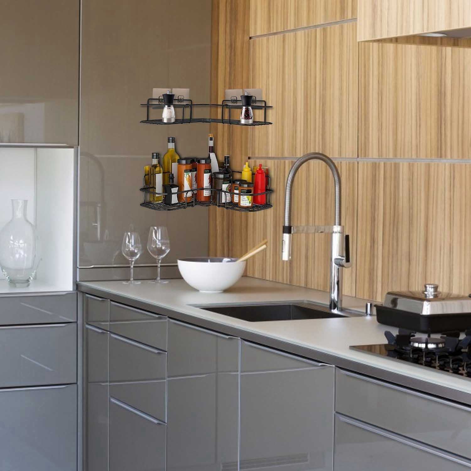 2Pcs Corner Shower Caddy Shelves Wall Mounted Basket Rack Bathroom Shampoo Holder Storage Organizer - luxuryhomedecoridea.com