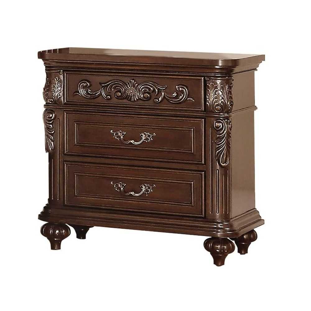 Traditional Antique Walnut 1pc Nightstand Bedroom Furniture Cherry Veneer 2-Drawers Hanging Pull Bedside Table - luxuryhomedecoridea.com