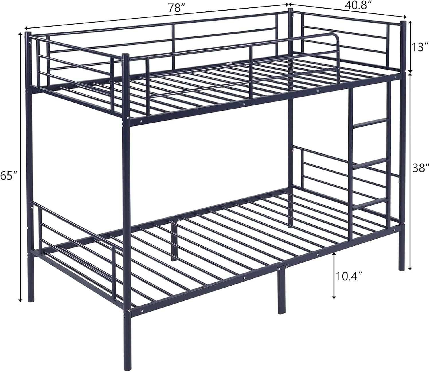Modern Double Layer Bunk Bed with Sturdy Metal Frame Safety Guardrails Underbed Storage Space for Kids Teens Adults Easy Assembly No Box Spring Needed - luxuryhomedecoridea.com