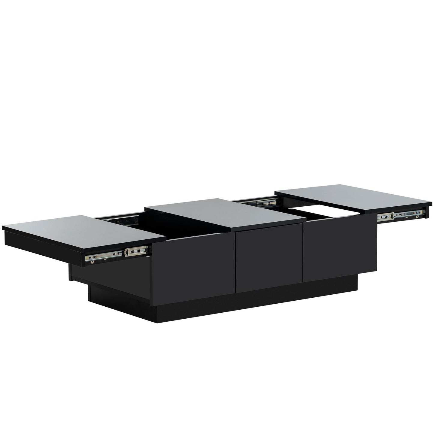 Coffee Table with 2 large Hidden Storage Compartment, Extendable Cocktail Table with 2 Drawers, High-gloss Center Table with Sliding Top for Living Room, 39.3"x21.6", Black - luxuryhomedecoridea.com