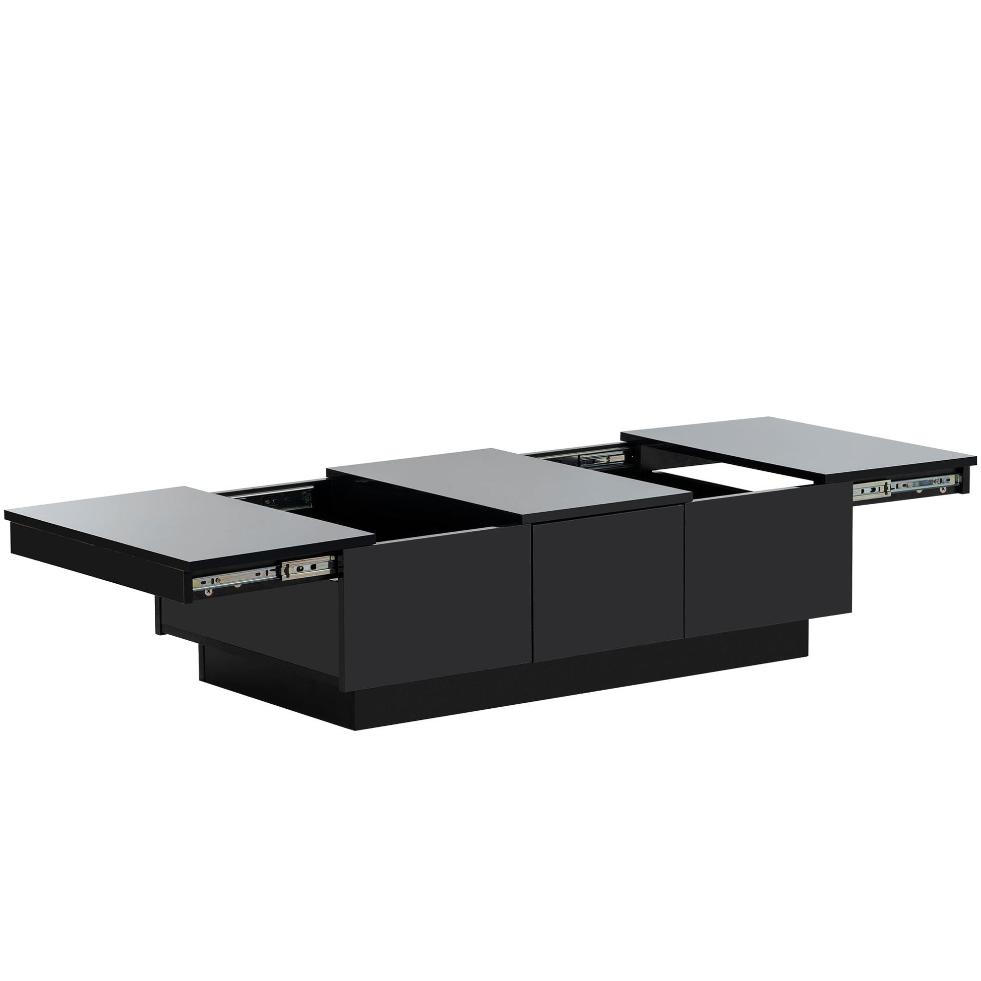 Coffee Table with 2 large Hidden Storage Compartment, Extendable Cocktail Table with 2 Drawers, High-gloss Center Table with Sliding Top for Living Room, 39.3"x21.6", Black - luxuryhomedecoridea.com