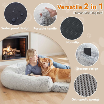 Human Dog Bed, 71"x43"x12" Dog Beds for Large Dogs, Foldable Plush Washable Dog Bed for People Doze Off, Orthopedic Dog Beds for Humans Size Fits You and Pets - luxuryhomedecoridea.com