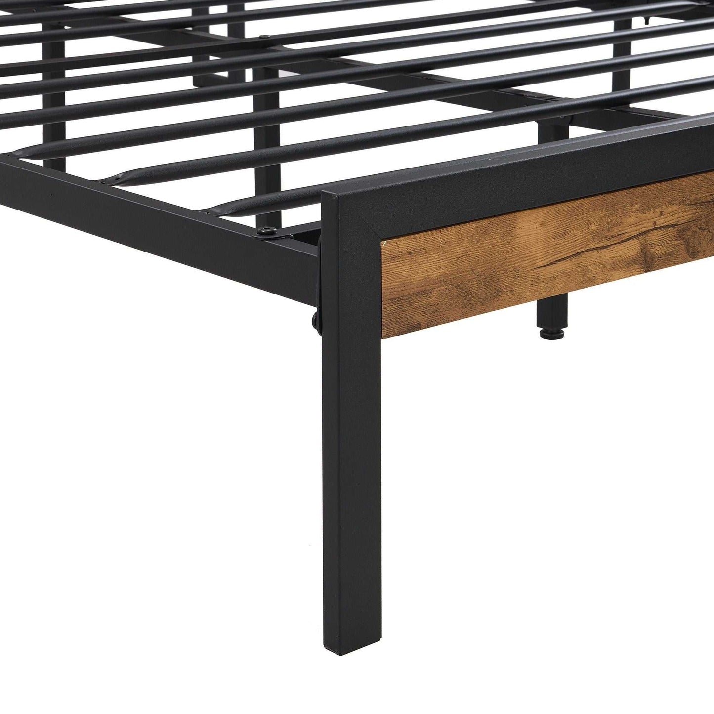 Queen Size Metal Platform Bed Frame with Wooden Headboard and Footboard with USB LINER, No Box Spring Needed, Large Under Bed Storage, Easy Assemble - luxuryhomedecoridea.com