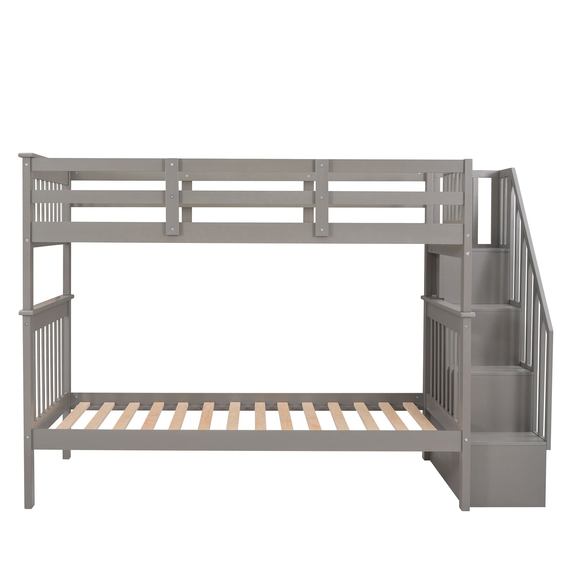 Stairway Twin-Over-Twin Bunk Bed with Storage and Guard Rail for Bedroom, Dorm - luxuryhomedecoridea.com