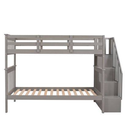Stairway Twin-Over-Twin Bunk Bed with Storage and Guard Rail for Bedroom, Dorm - luxuryhomedecoridea.com