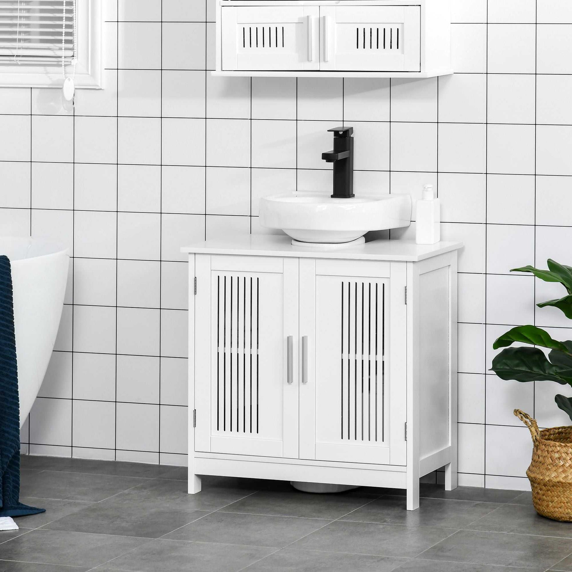 Under Sink Storage Cabinet Bathroom 2 Doors Shelf White Pedestal Vanity Organizer - luxuryhomedecoridea.com