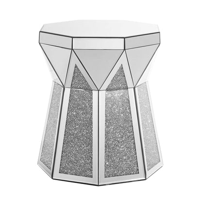 Drum style coffee table with mirror crystal inlay, polygonal silver decorative table, modern design luxury modern furniture, 20 inch (about 50 centimeters) low coffee table, suitable for living room - luxuryhomedecoridea.com