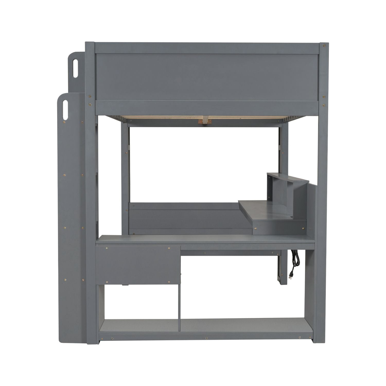 Wood Full Size Gaming Loft Bed with Desk, Multi-storage Shelves, LED and Charging Station, Dark Gray(Old SKU:SM000374AAE) - luxuryhomedecoridea.com