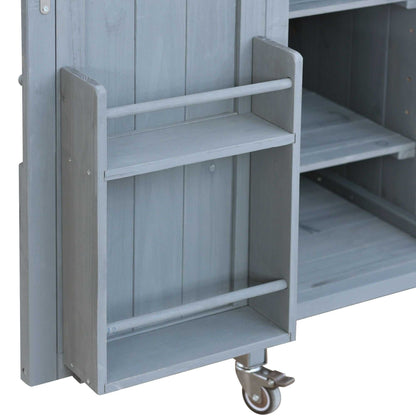 K&K Outdoor Kitchen Island, Rolling Bar Cart & Storage Cabinet, Farmhouse Solid Wood Outdoor Grill Table with Stainless Steel Top, Spice Rack , Towel Rack for Kitchen & BBQ , Grey Blue - luxuryhomedecoridea.com