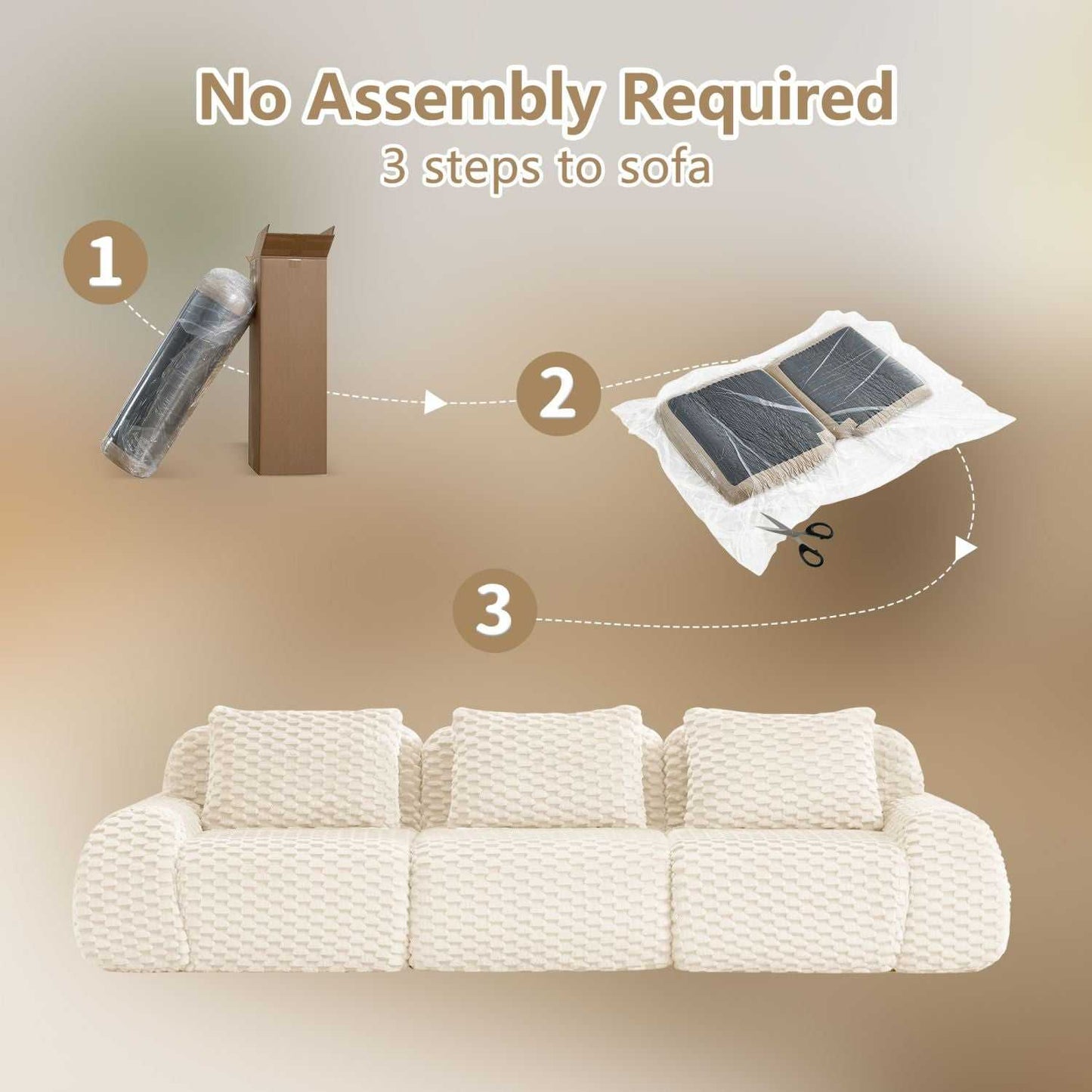 Modern Modular Sectional Sofa for Living Room,Flannelette Fabric,Oversized 3-Seater Couch,boneless sofa,Deep Seat,Buckle connection,Anti-slip Design,No Assembly,Cream - luxuryhomedecoridea.com