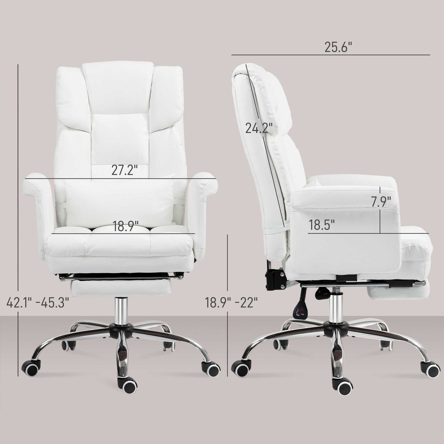 Executive Office Chair with Footrest and Lumbar Support, PU Leather Reclining Office Desk Chair, Ergonomic and Swivel, White - luxuryhomedecoridea.com