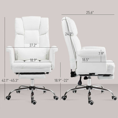 Executive Office Chair with Footrest and Lumbar Support, PU Leather Reclining Office Desk Chair, Ergonomic and Swivel, White - luxuryhomedecoridea.com
