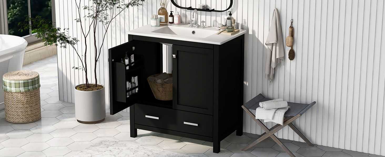 30" Bathroom Vanity with Single Sink, Combo Cabinet Undermount Sink, Bathroom Storage Cabinet with 2 Doors and a Drawer, Soft Closing, Multifunctional Storage, Solid Wood Frame - luxuryhomedecoridea.com