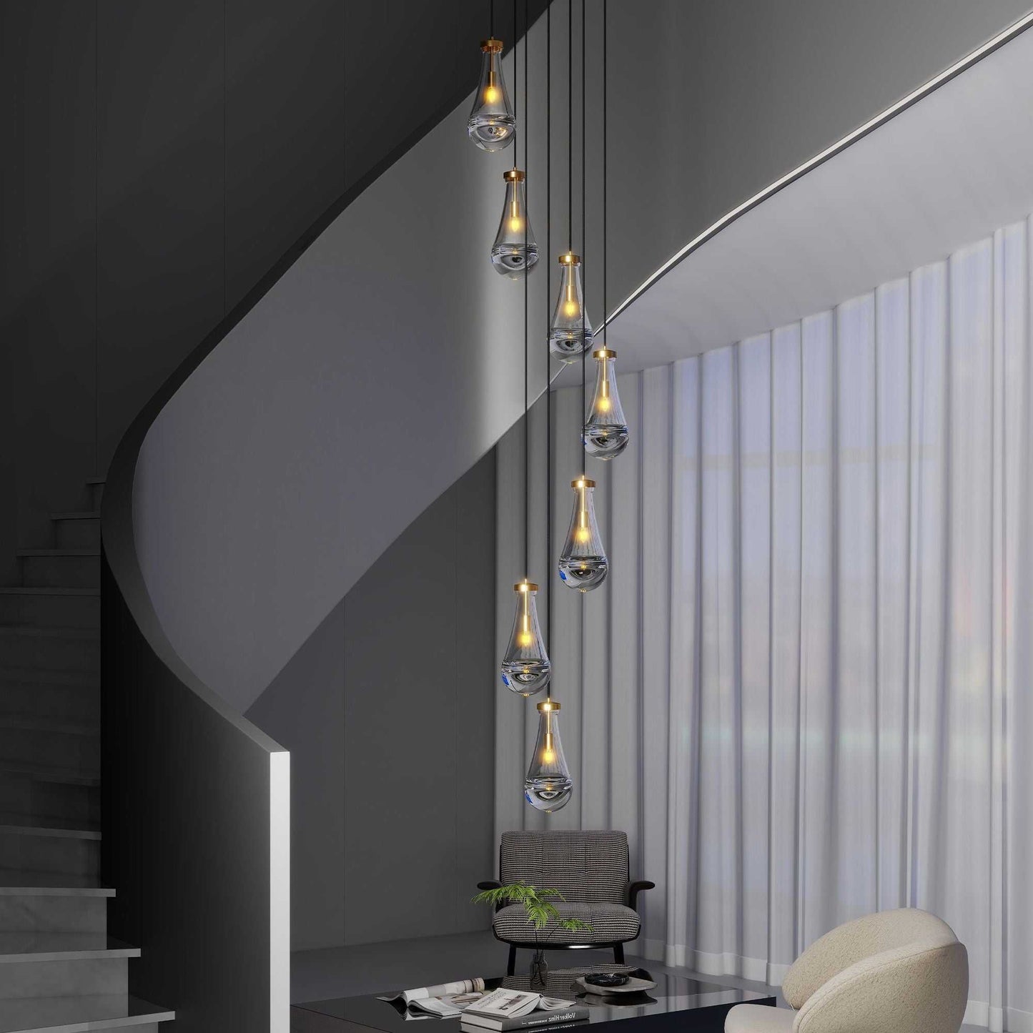 7 Light Dining Room Pendant Light, Large Chandelier Adjustable Hanging Line, Living Room Pendant Light, Foyer Chandelier, Stairwell Pendant Lights, Bedroom - luxuryhomedecoridea.com