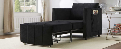 Upholstered Convertible Sleeper Sofa, 31.5" Pull Out Sofa Bed with 5-Position Adjustable Backrest, Side Pockets and a Storage Basket, Fold Out Chair Bed, Lounger For Living Room, Apartment, Black - luxuryhomedecoridea.com