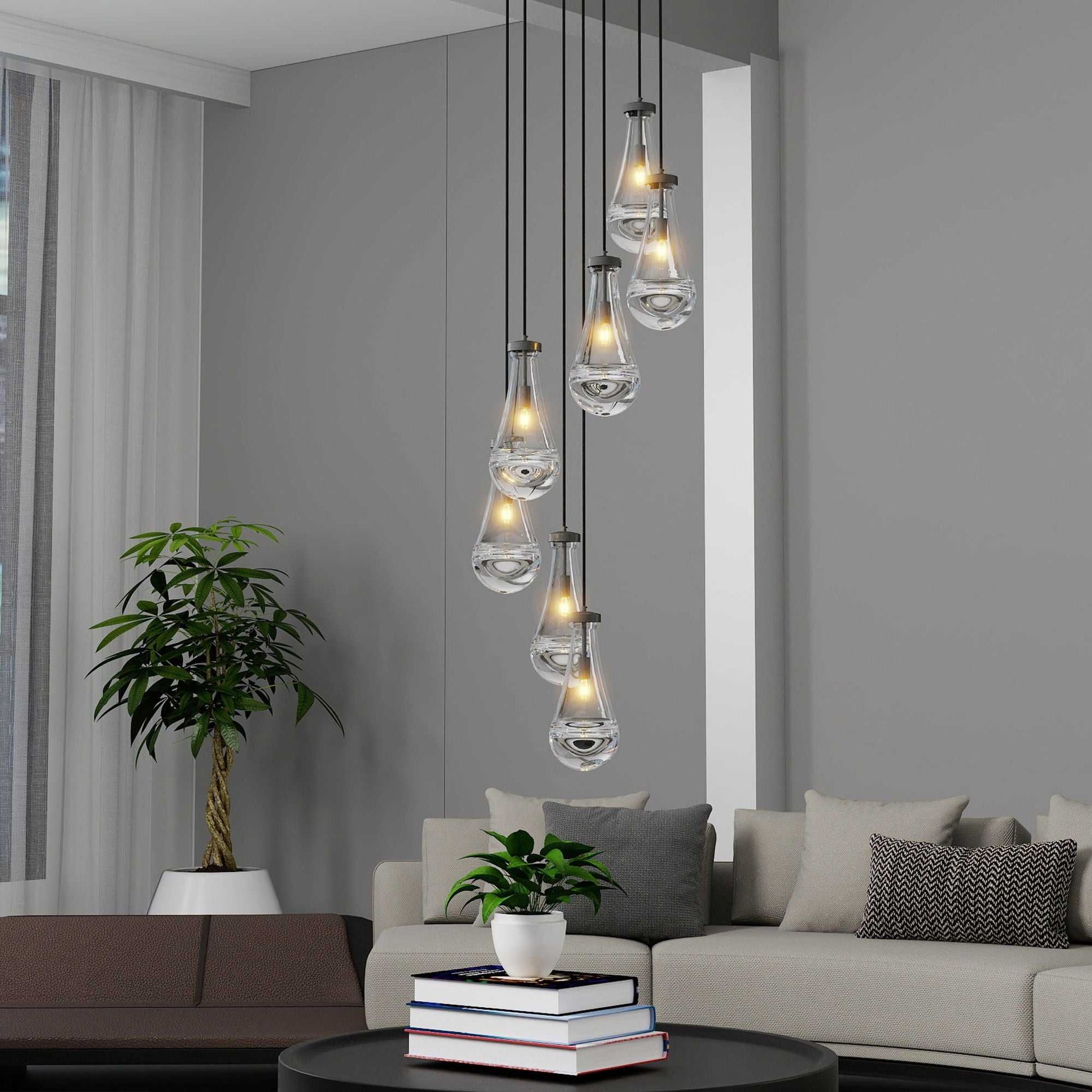 7 Light Dining Room Pendant Light, Large Chandelier Adjustable Hanging Line, Black Living Room Pendant Light, Foyer Chandelier, Stairwell Pendant Lights, Bedroom Chandeliers - luxuryhomedecoridea.com