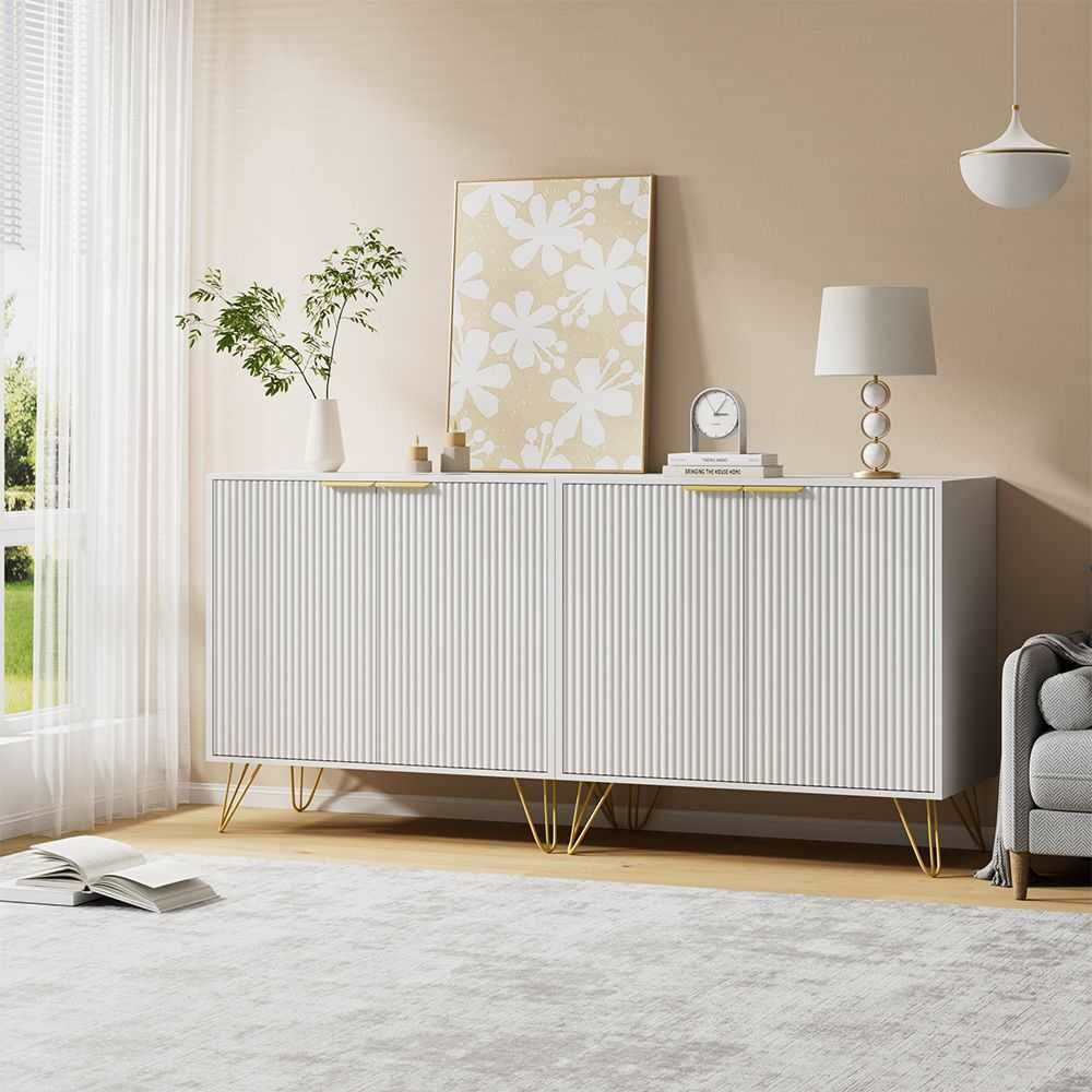 Sideboard Storage Cabinet with Adjustable Shelves, Buffet Cabinet, Elegant Fashionable Storage Cabinet with Golden Handle and Metal Legs, Modern Coffee Bar Station, Wood Kitchen Table - luxuryhomedecoridea.com