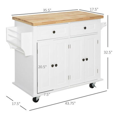 Rolling Kitchen Cart, White, Wood Top, Spice/Towel Rack, Storage Drawers, Movable Dining Room Trolley - luxuryhomedecoridea.com