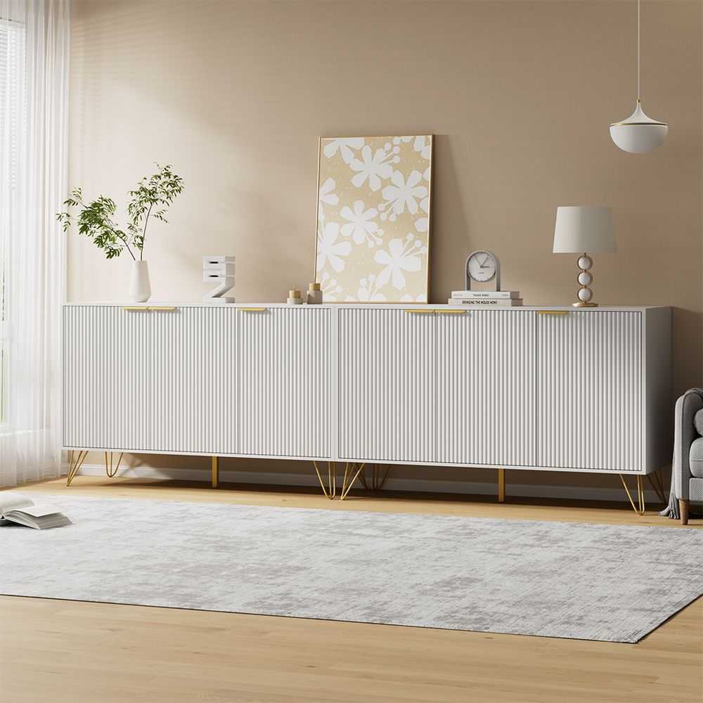 Sideboard Storage Cabinet with Adjustable Shelves, Buffet Cabinet, Elegant Fashionable Storage Cabinet with Golden Handle and Metal Legs, Modern Coffee Bar Station, Wood Kitchen Table - luxuryhomedecoridea.com