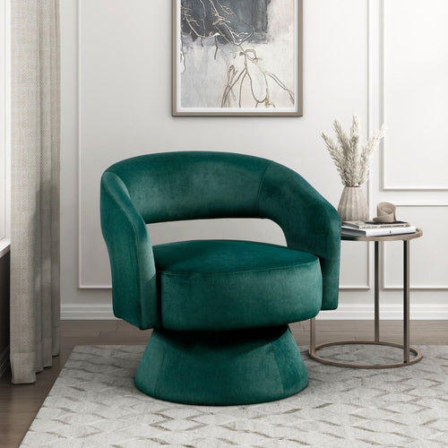 Modern Luxury Swivel Accent Chair 1pc Green Velvet Upholstery Solid Wood Stylish Home Furniture - luxuryhomedecoridea.com