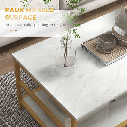 Coffee Tables Sets of 2, Rectangle and Round Coffee Table with Storage Shelves, Faux Marble Top, Living Room Table Set, White - luxuryhomedecoridea.com