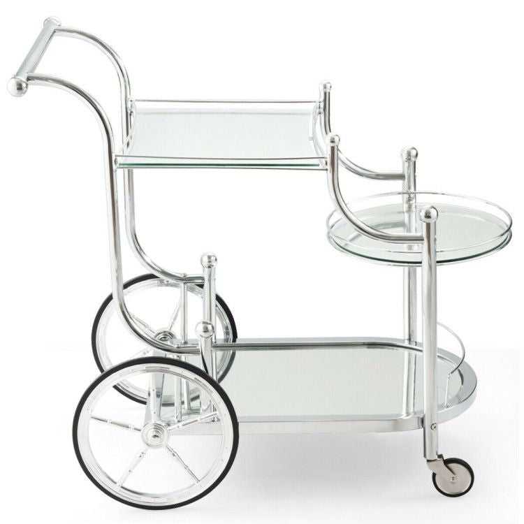 Kitchen Rolling Bar Cart with Tempered Glass Suitable for Restaurant and Hotel - luxuryhomedecoridea.com