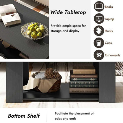Large 41 Inch 2-tier Wooden Modern Coffee Table with Storage Shelf living room table - luxuryhomedecoridea.com