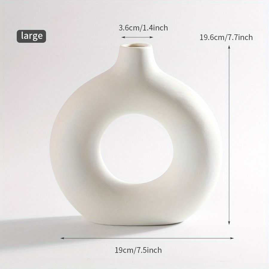 1pc; White Ceramic Vase White Vases For Decor; Modern Home Decor Vase; Boho Vases For Decor; Circle Vase; Round Vase; Donut Vase; Decorative Vase - luxuryhomedecoridea.com