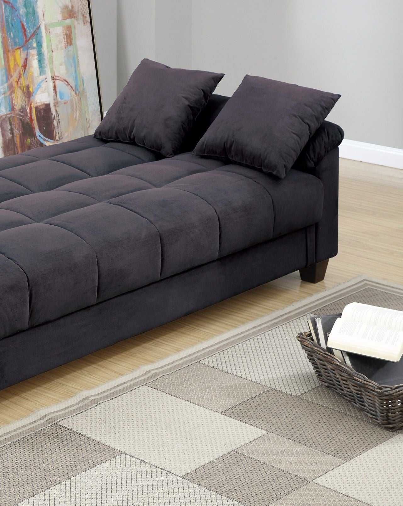 Contemporary Living Room Adjustable Sofa Ebony Microfiber Couch Plush Storage Couch 1pc Futon Sofa w Pillows - luxuryhomedecoridea.com
