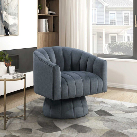 Dark Gray Velvet Accent Chair Modern Luxury Living Room Furniture, 1pc Swivel Chair Comfortable Barrel Back - luxuryhomedecoridea.com