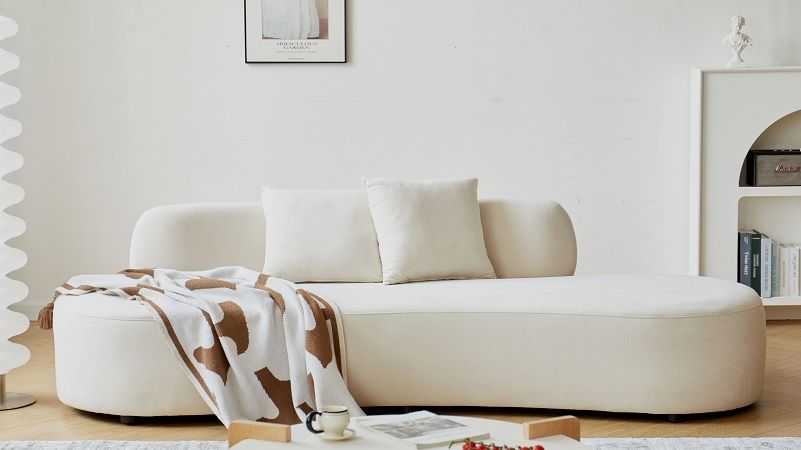 90" Curved Sofa with Throw Pillows, 4 Seater Luxury Velvet Couch with Half Moon Design and High-Density Foam, Ideal for Modern Living Room, Office & Apartment, Ivory - luxuryhomedecoridea.com
