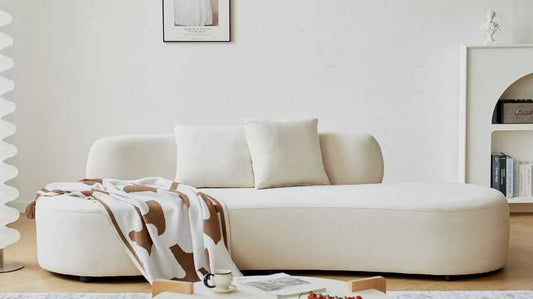 90" Curved Sofa with Throw Pillows, 4 Seater Luxury Velvet Couch with Half Moon Design and High-Density Foam, Ideal for Modern Living Room, Office & Apartment, Ivory - luxuryhomedecoridea.com