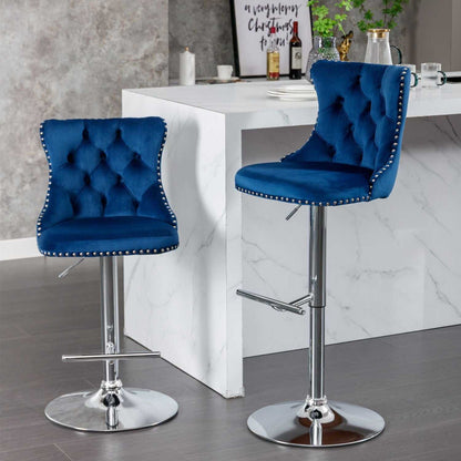 Swivel Velvet Barstools Adjusatble Seat Height from 25-33 Inch, Chrome base Bar Stools with Backs Comfortable Tufted for Home Pub and Kitchen Island,Set of 2,AS1712BL,Blue - luxuryhomedecoridea.com
